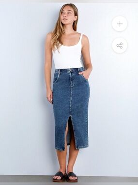 Wash Lab Demin Midi Skirt with Slit 30